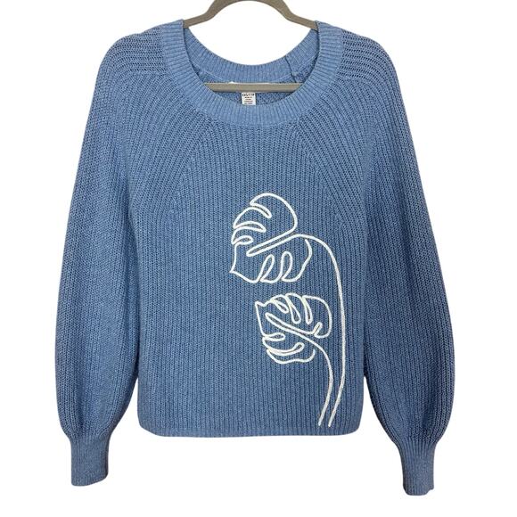 Tommy Bahama Sweater Womens XS Blue Monstera Embroidered Pullover Crewneck Knit - Picture 1 of 5